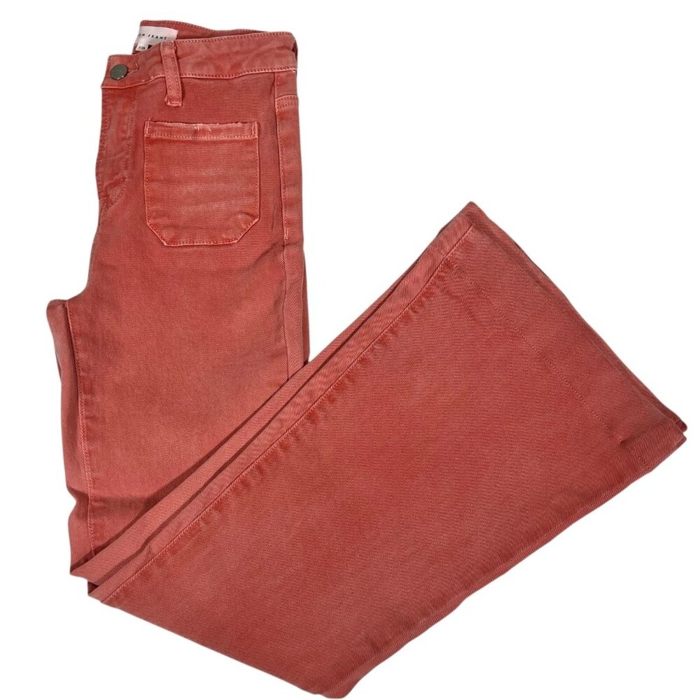 Risen Los Angeles Womens Coral Denim Patch Pocket Bell Bottom Jeans Size 3/26 - Picture 4 of 16